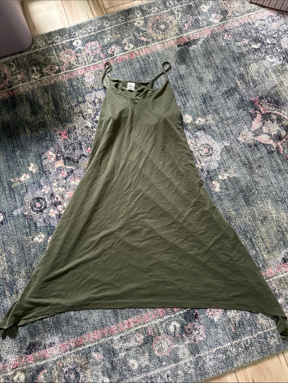 Joie Luxury Olive Green Slip Maxi Dress with Spaghetti Straps Large Old Money